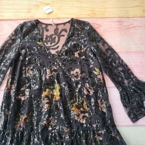 NWT Free People Falling Flowers Frock Bell Sleeve Sequin Oversized Mini Dress XS - Picture 6 of 9